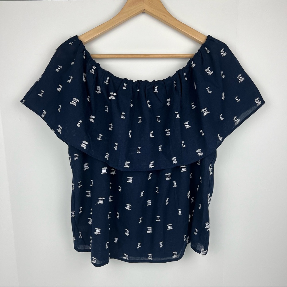 NWT Loft Navy Blue Blouse Size Large 100% Cotton